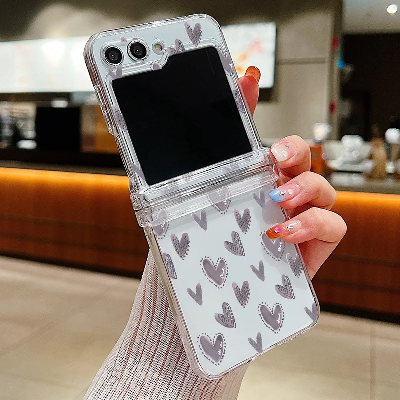 Love Heart Print Transparent Folding Phone Case - Hard PC Cover