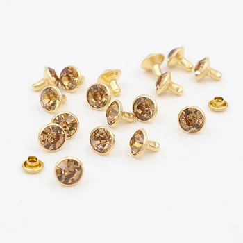100Sets 8mm LT.Colorado Topaz Crystal Rhinestone Rivets Golden Metal Base Studs For Clothing Bag Leathercraft Rivet