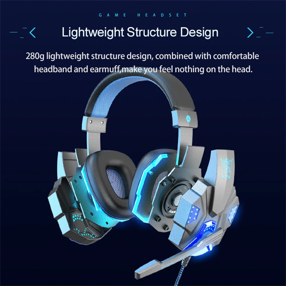 SY830MV Wired Headphones Noise Canceling Stereo Over Ear Headset With Cool LED Lighting For Cell Phone Gaming Computer Laptop