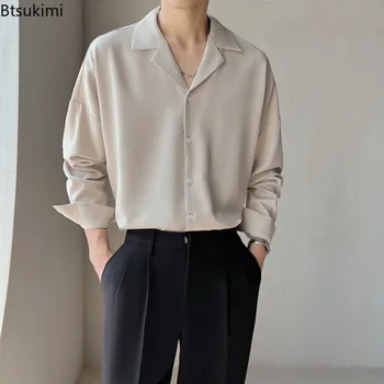 2025 Camicie con risvolto a maniche lunghe da uomo primavera autunno Camicia antirughe di alta qualità Top Camicetta casual bella Uomo Streetwear 1