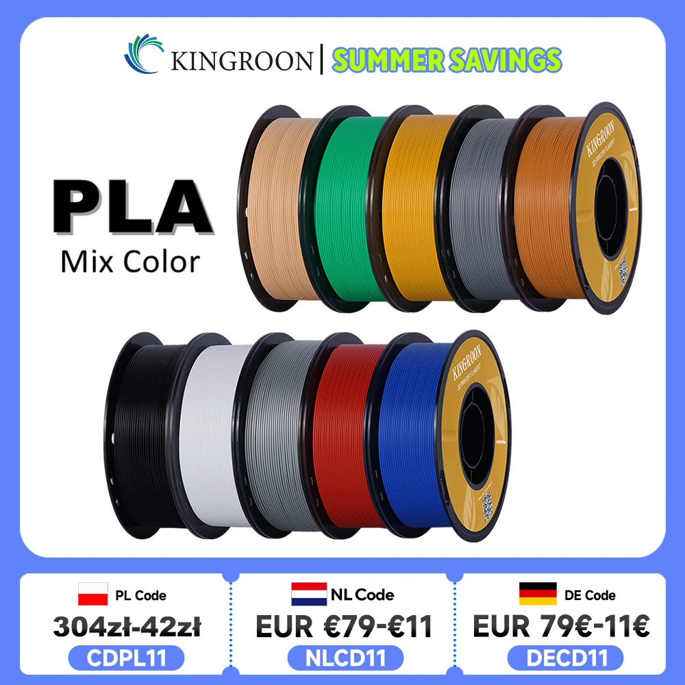 KINGROON PLA Filament 1.75mm 5/10KG pla Plastic For 3D Printer, Standard 1kg/roll 3D Printing Filaments Mix Color Local Shipping