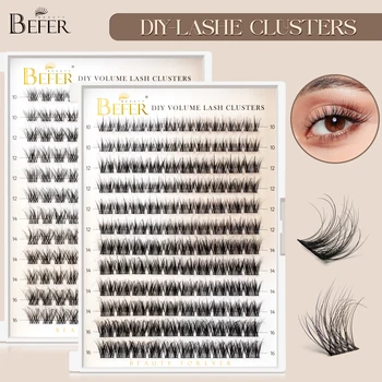 Befer 144pcs Lash Clusters 3D Natural Fluffy Cluster Lashes DIY Lash Extension 10-16mm Hight Quality Soft Super Thin Band Makeup