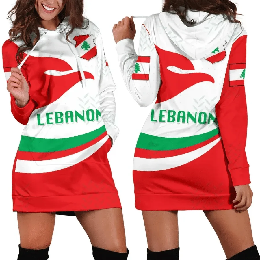 LEBANON Flag Hoodie Dress women's Spring Summer New Retro Harajuku 3D