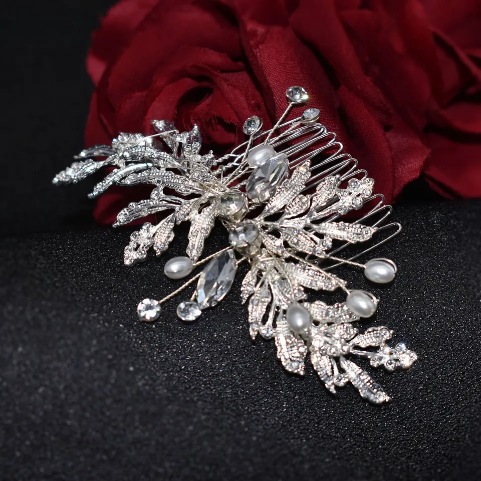 Accessori per capelli da sposa color oro argento fatti a mano Pettini per capelli da donna in cristallo Foglie Gioielli per la testa con fascia da sposa  320