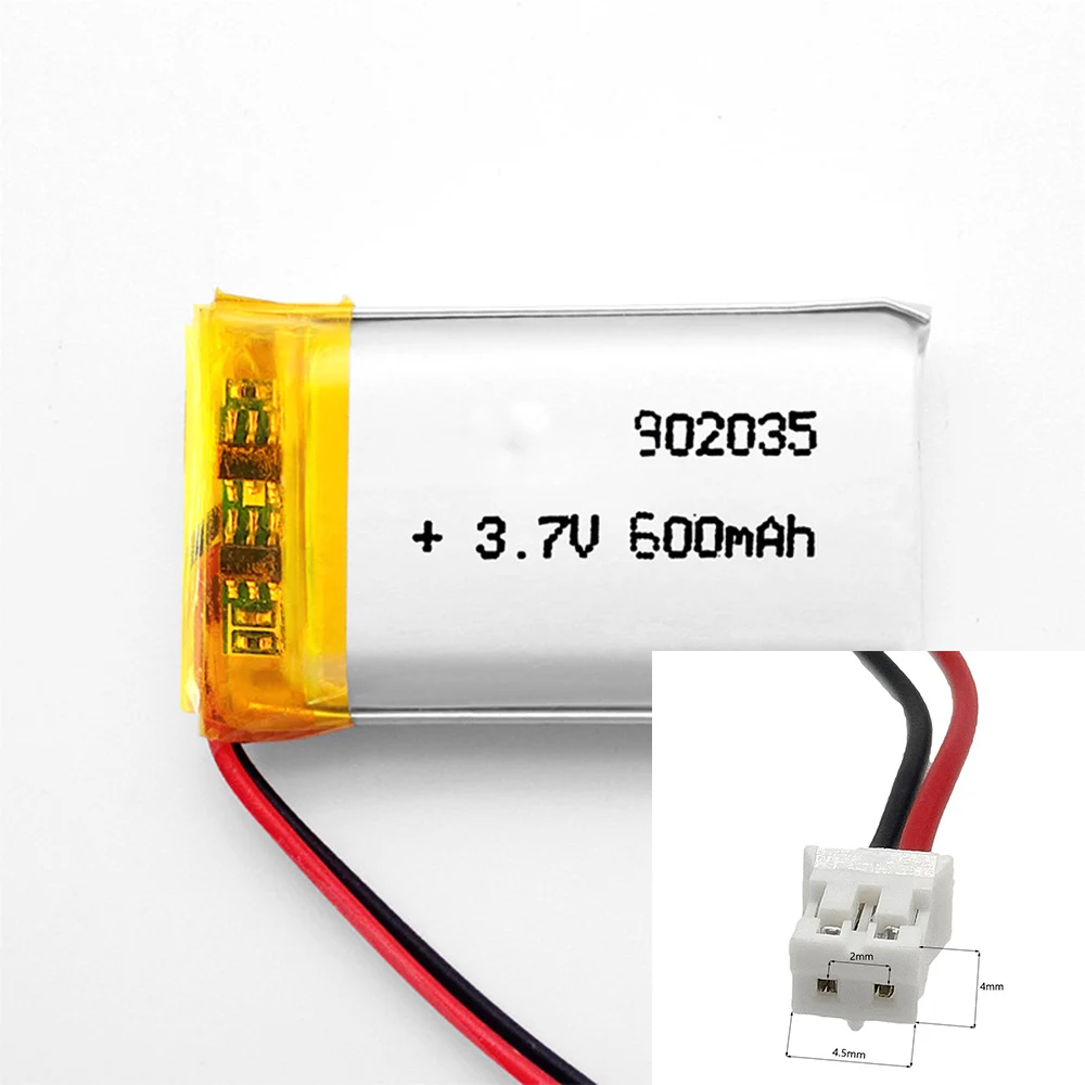 

3,7 в 600 мА/ч 902035 литий-ионный Литий-полимерный литий-ионный аккумулятор 2,0 JST 2Pin для MP4 MP3 зарядный блок питания для планшета GPS камеры DVD