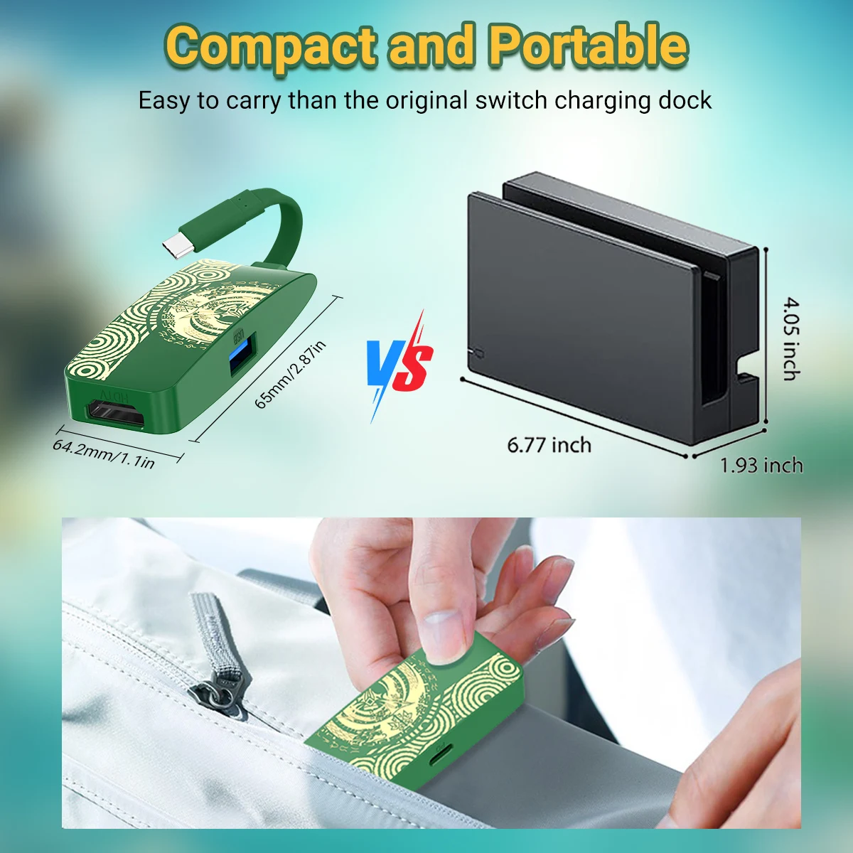 휴대용 TV 도킹 스테이션 USB-C 허브 어댑터, 닌텐도 스위치, OLED 맥 프로용, 4K @ 60Hz HDMI,USB 2.0 ,PD 100W 포트, 3 in 1
