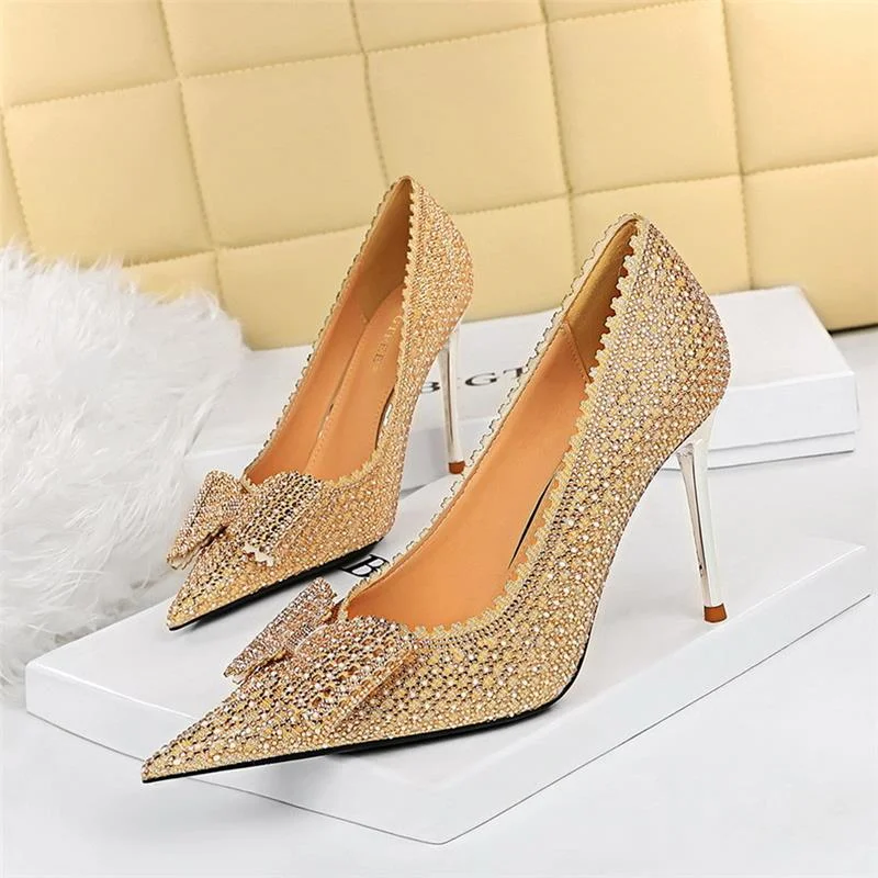 

Women Sexy Butterfly-Knot High Heels Wedding Fashion Women Pumps Rhinestones Heel Soft Ladies Dress Party Shoes Zapatillas Mujer