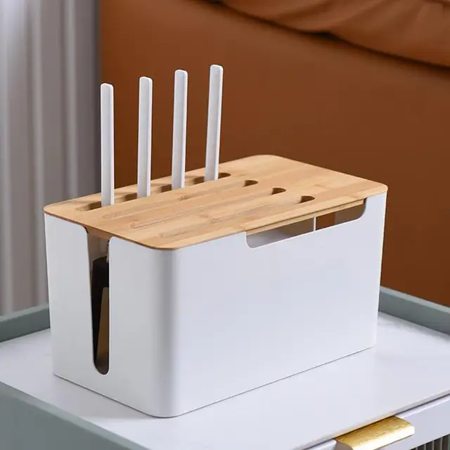 Cable Management Box Storage Box Wooden Power Line Storage Case Dustproof Charger Socket Organizer Wire Cable Case For House Use