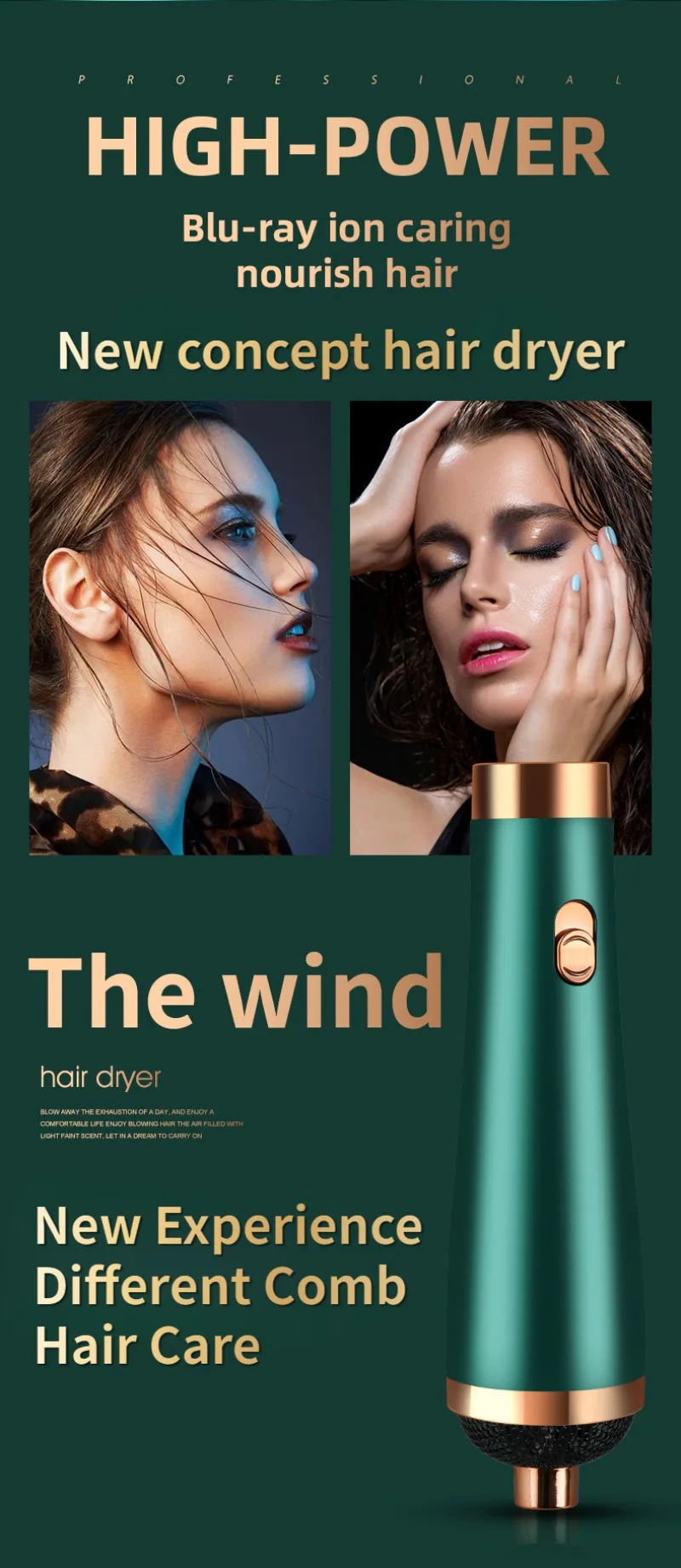 Description Picture 5 of itemHair Dryer Brush 3 in 1 Multifunctional Hair Blower Comb Negative Ion Hair Fluffy Hot Air Brush Comb Straight Curling Iron Tools