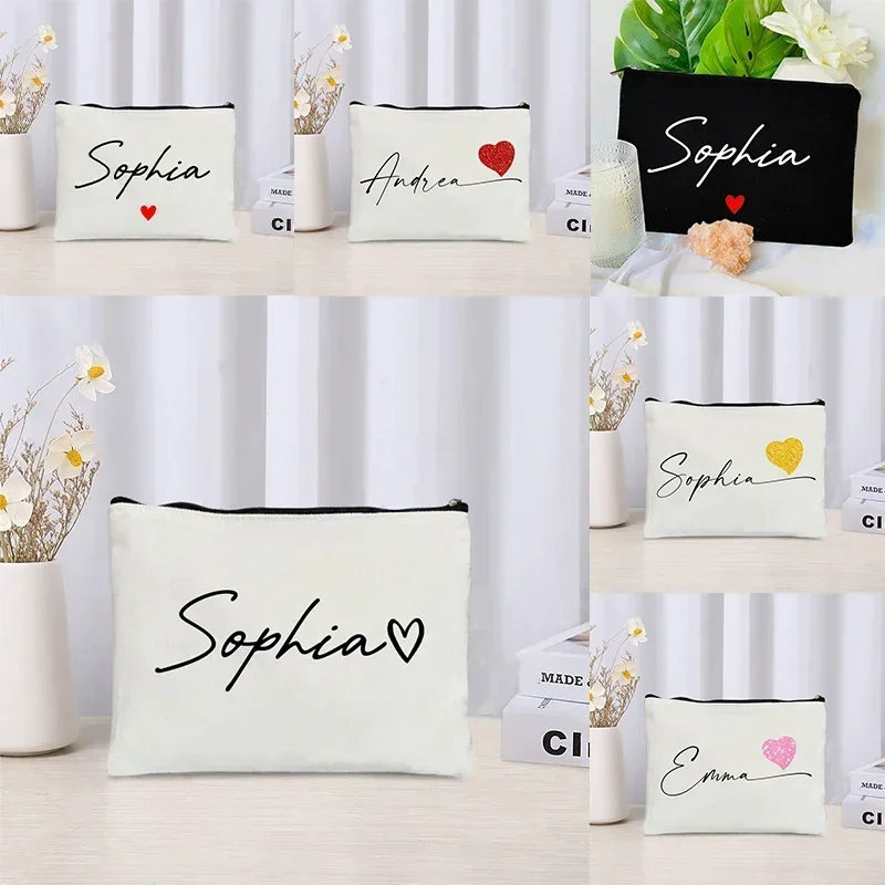 Custom Cute Heart Name Makeup Bag Luxury Bridesmaid Gift Women Travel Toilet Organizer Handbag Storage Pouch Ladies Cosmetic Bag 2
