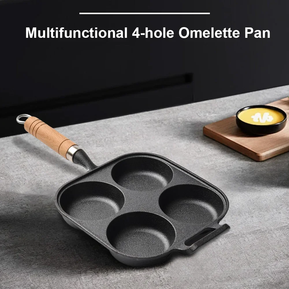 4 Hole Cast Iron Omelet Pan Heart-Shaped Non-Stick Breakfast Egg Pan Breakfast Grill Cooking Pot Egg Frying Pancake