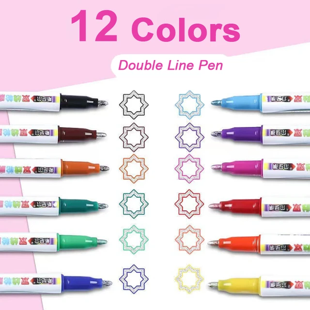 8/12 Colors/Set Double Line Outline Art Pen Fluorescent Glitter Art Marker  Pens for Card Making, Birthday Greeting,Painting - AliExpress