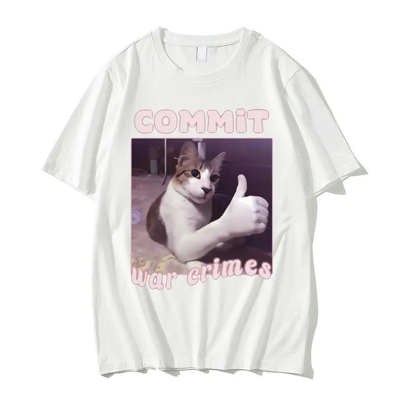 Забавная футболка с котом и мемом «трижды в войне» для мужчин и женщин, повседневные футболки большого размера с котами для влюбленных, модные футболки унисекс в эстетике с круглым вырезом