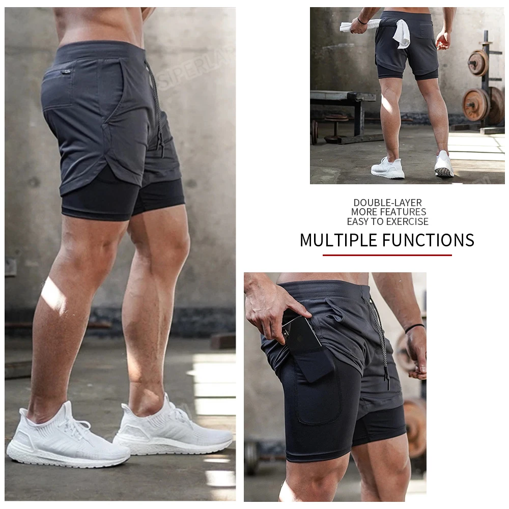 Men 2 In 1 GYM Sport Shorts Running Fitness Jogging Workout Sports Short  Pants