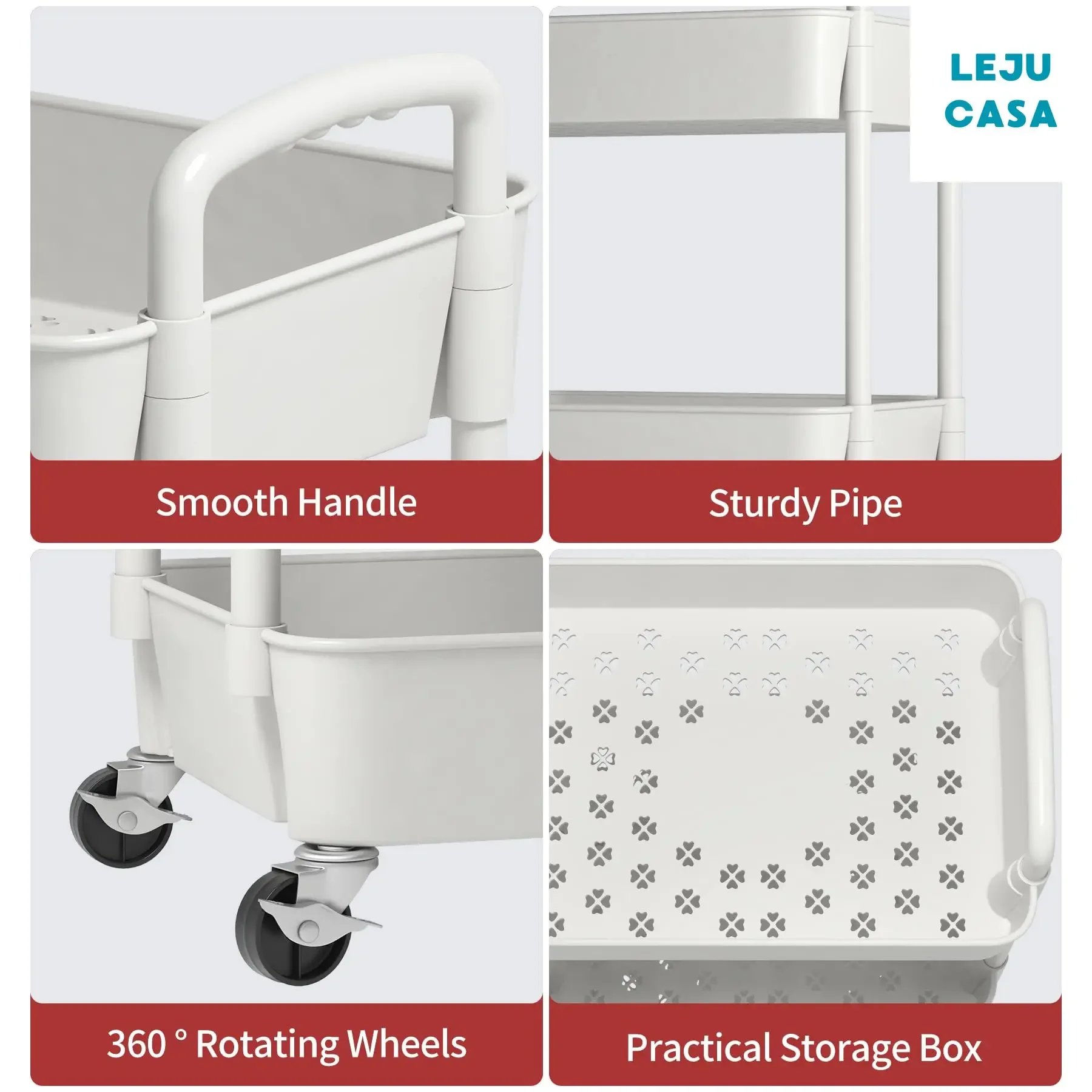 Muti-Tier Rolling Utility Cart Buckets Hooks Book Storage Rack Brakes Easy Assembly Kitchen Office Bathroom storage rack