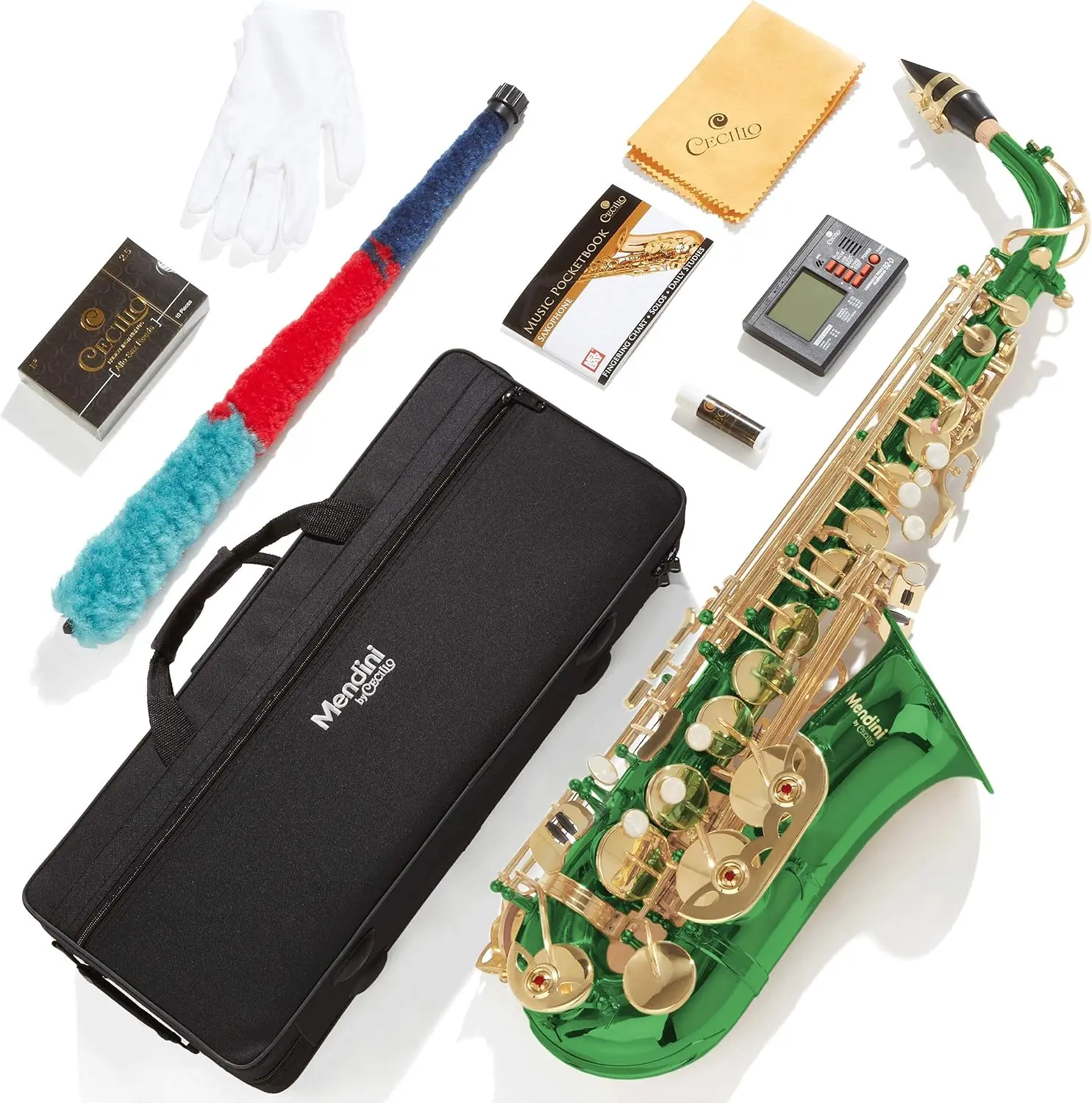 By Cecilio Eb Alto Saxophone-Case, Tuner, Mouthpiece, 10 Reeds, Pocketbook-Green E Flat Musical Instruments