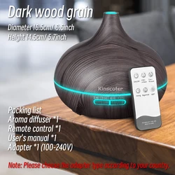 Premium 500ml Wood Grain Aromatherapy Diffuser with Remote Control & 7-Color LED Light - US Adapter (Dark Wood 500ml)