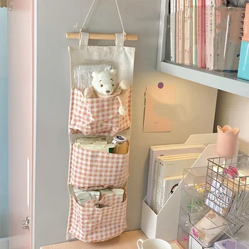 Pink Canvas Wall-Mounted Storage Bag Rack 1