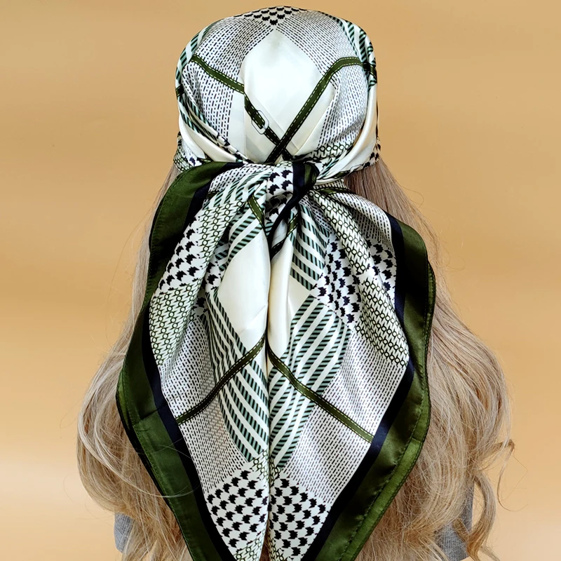 

Fashion Model 90X90CM Silk Hijab The Four Seasons Square Scarves Women Design Sunscreen Headscarf 2023 New Popular Beach Shawls