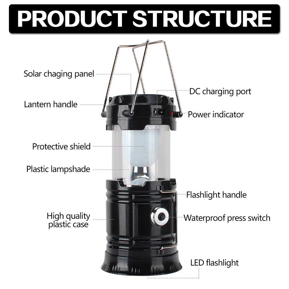 LED Camping Light USB Rechargeable Flashlight Portable Lighting Lantern Lamp Torch Outdoor Camping Light Waterproof Flashlight