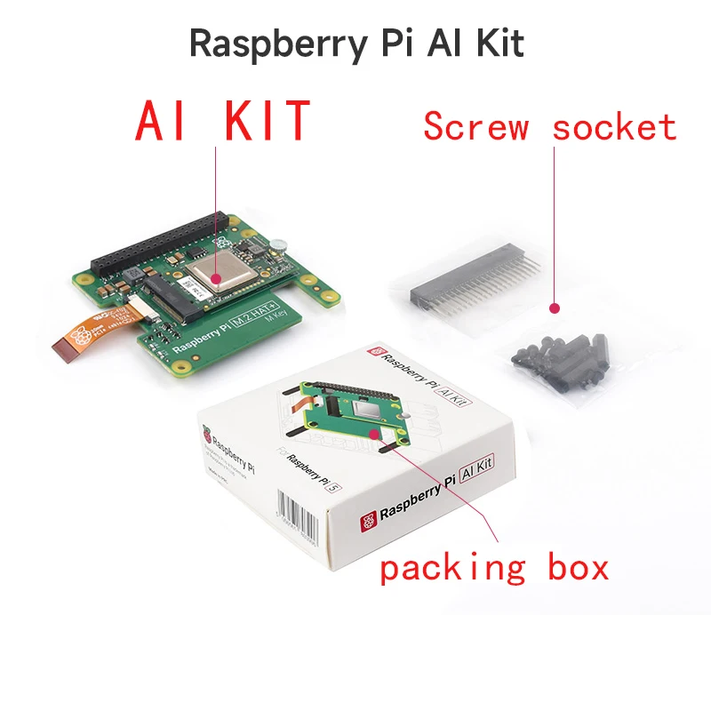 thumbnail image 1 of Official Raspberry Pi 5 AI KIT Expansion Board M.2 HAT+ M KEY Hailo-8 Hailo-8L Module Chip 13TOPs 26Tops High Computing Power, 1 of 5