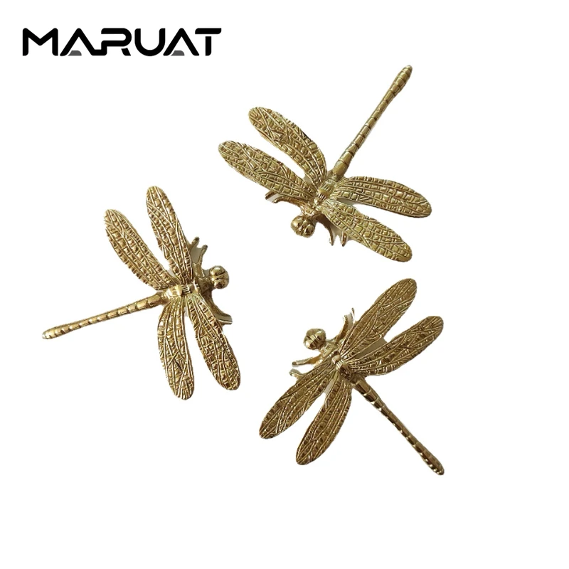 

MARUAT 10 Pack Dragonfly Shape Brass Door Knobs Furniture Cupboard Drawer Pulls Dresser Wardrobe Kitchen Cabinet Handle Hardware