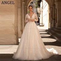 ANGEL Exquisite Wedding Dresses Long Sleeves Sexy Backless Bride Gowns Applique Princess Tulle A-Line vestidos de novia 1