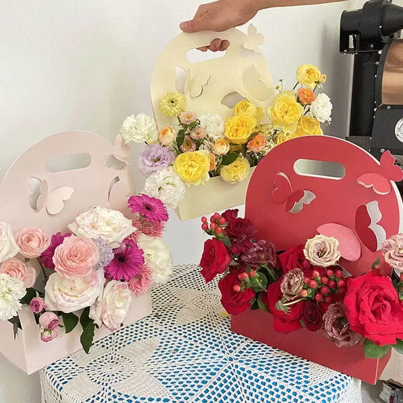 Butterfly Flower Box, Hand Flower Basket, Paper Box, Arrangement Bag, Packaging Gift Box