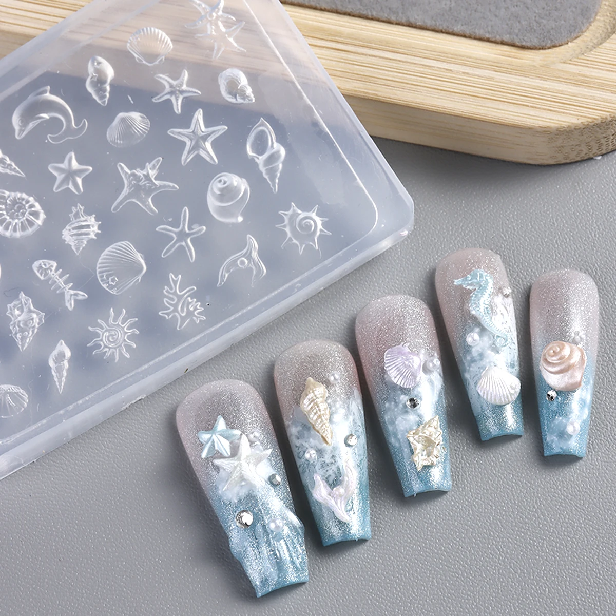 실리콘 네일아트 몰드, 조개 네일아트 몰드, 소라, 불가사리, 리본 조각 몰드, 웨어러블 네일 액세서리
