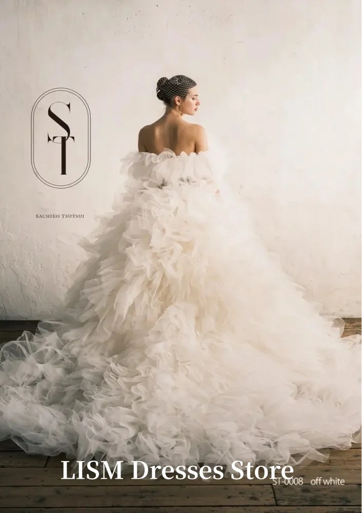 LISM One Line Collar A-Line Japan Wedding Dresses Removable Soft Tulle Strapless Tiered Layered Elegant Evening Gowns Customized