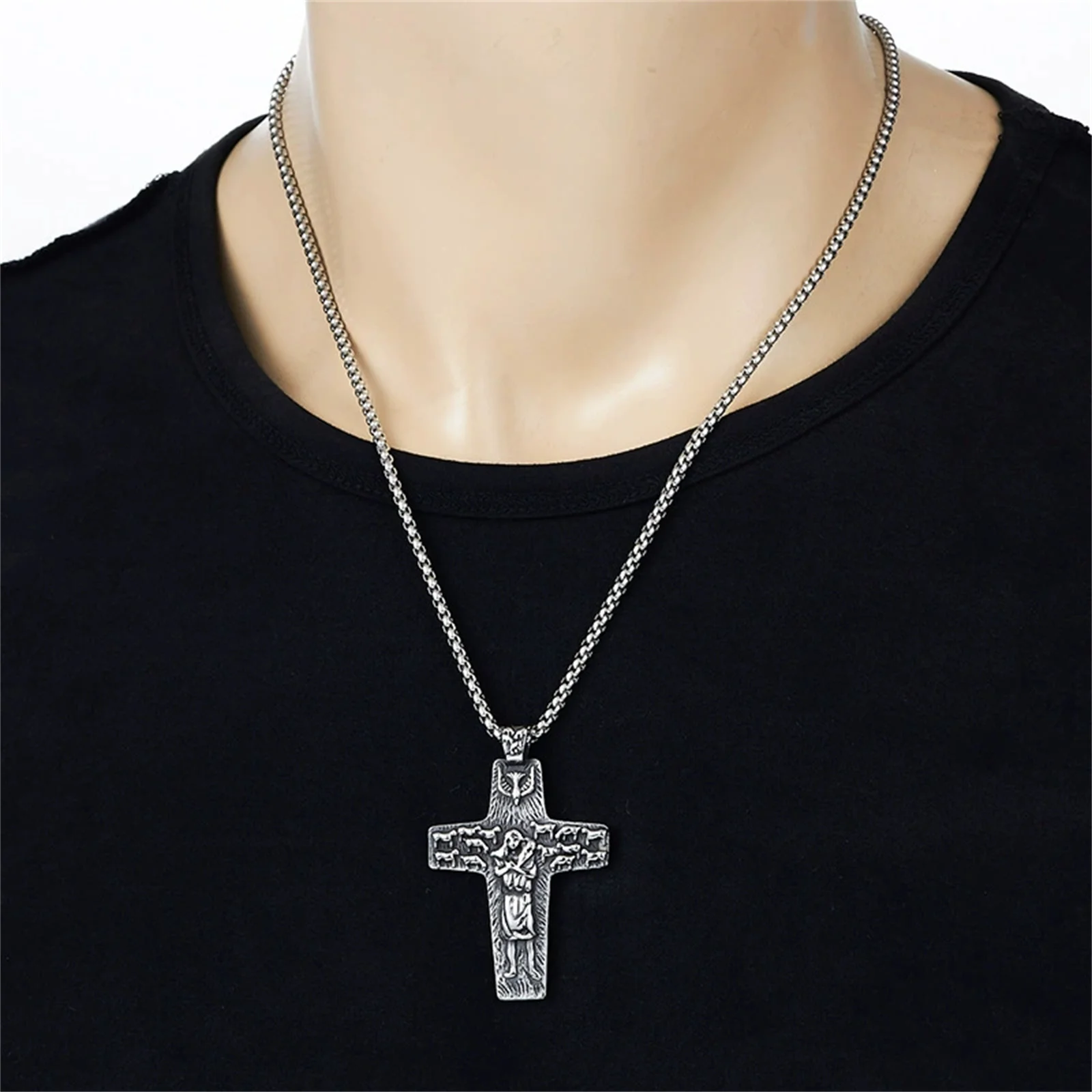 Pope Francis Papal Pectoral Cross the Good Shepherd Stainless Steel Pendant Necklace Catholic Religious Jewelry 4