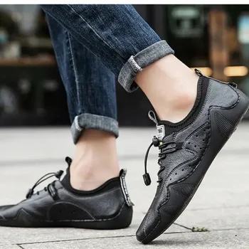 أحذية جلدية فاخرة للرجال، أحذية فاخرة وعصرية ومتينة للحفلات والتنقل والعمل اليومي، أحذية مشي مريحة بجزء مسطح 6