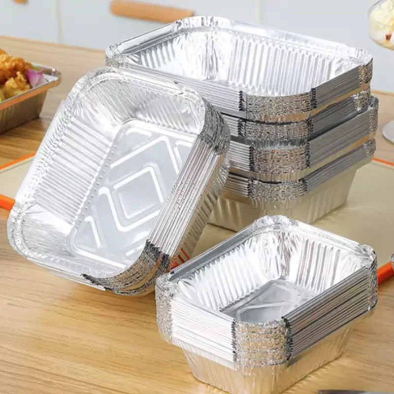 Rectangular Tin Foil Tray Disposable Aluminum Foil Tin Tray Aluminum Takeaway Box for Packaging, Baking Roasting