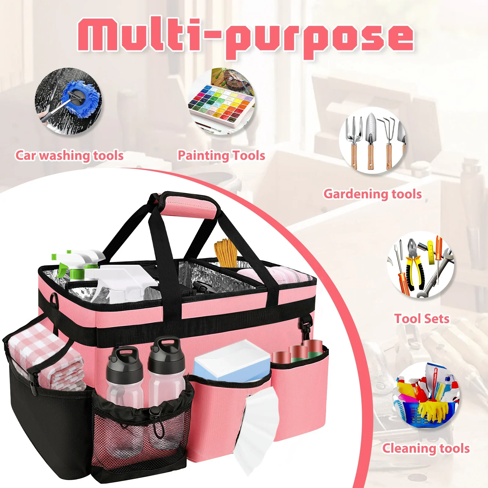 웨어러블 청소 캐디, 헤비 듀티 청소 도구 보관 가방, 분리형 칸막이, 대용량 다기능 도구 가방