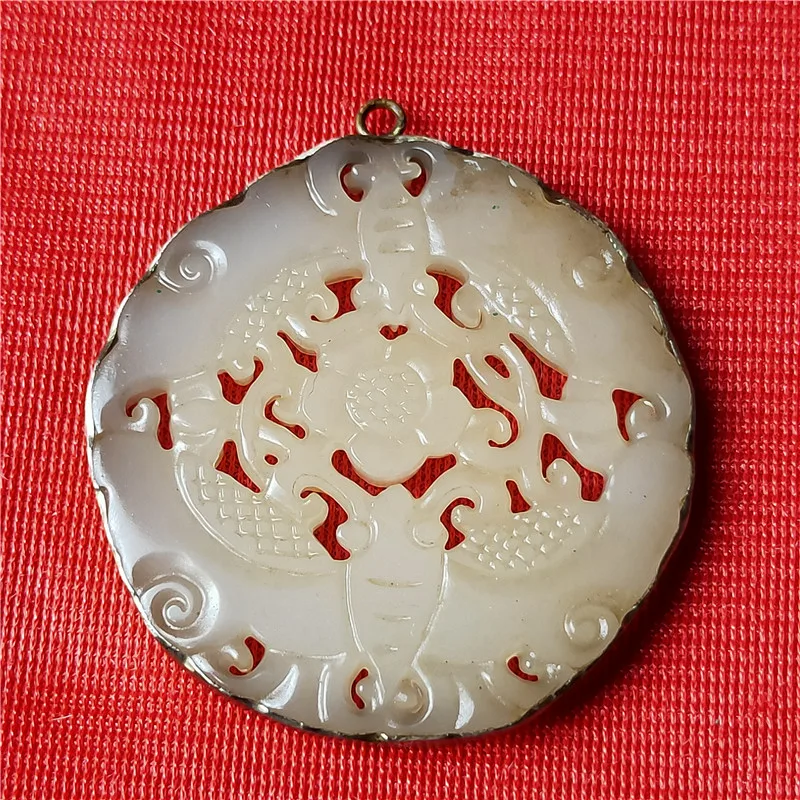 Handicrafts old silver bag jade hollow flowers bloom rich white jade brand pulp