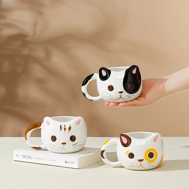 Cartoon Ceramic Tumbler Water Glass Cup Cat Coffee Cups Set Spoon Cover Mug  Animal Mugs Cute Milk Shot Glasses Gift Reusable - AliExpress