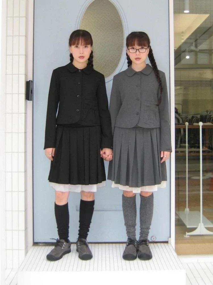 Korean Preppy Style Solid Grunge Cropped Coats Women Y2k Aesthetic Single Breasted Jacket Harajuku Pocket Bow Vintage Jackets