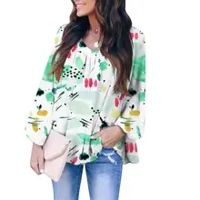 

Women Winter Autumn V Neck Pullover Floral Print T-shirt Casual Long Sleeve Ladies Tops Loose Tee Pleated Basic Female Shirt