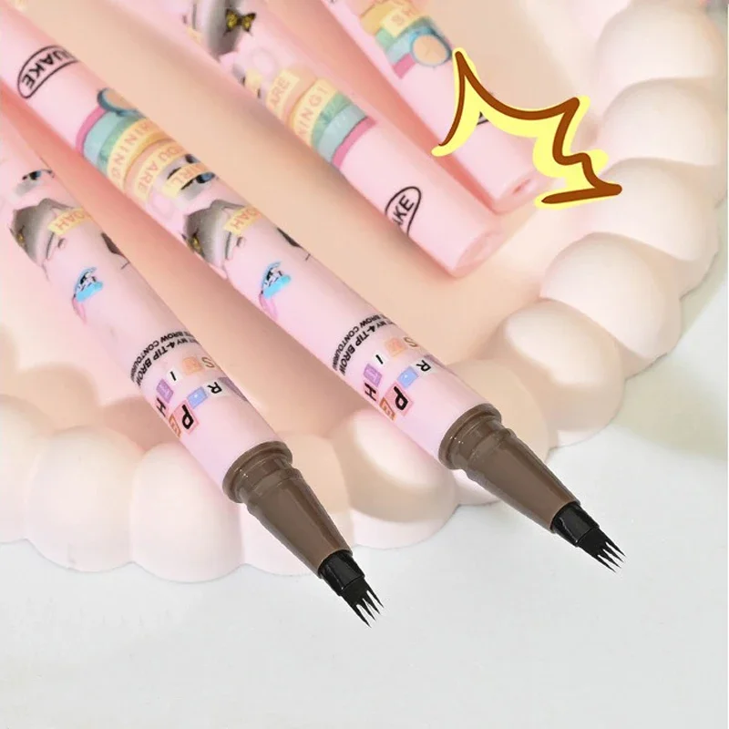 4 Colors Eyebrow Pen Waterproof 4 Fork Tip Eyebrow Tattoo Pencil Cosmetic Long Lasting Natural Dark Brown Liquid Eye Brow Pencil 6