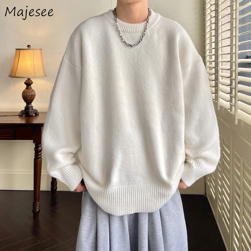 

Solid Sweaters Teens Pullovers Men Simple Baggy Winter Thicker Fashion Basic Jumper Knitting Jumpers O-neck Streetwear All-match