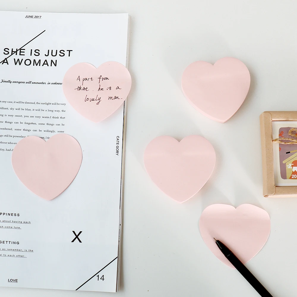 100Sheets/Set heart shape Memo Pad Creative Adhesive pink Color Note Paper Tearable DIY Scrapbook Paper Students 4