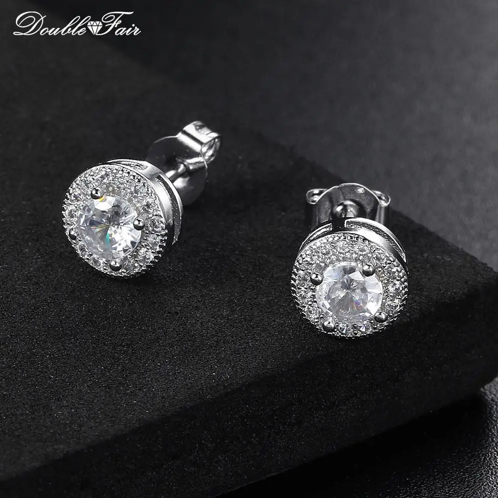 ピアス Luxury Street Wear ICE Silver Earrings Semi Circle unisexual Round Iced Out Stud Earring for Men Simple Piercing Hip Hop