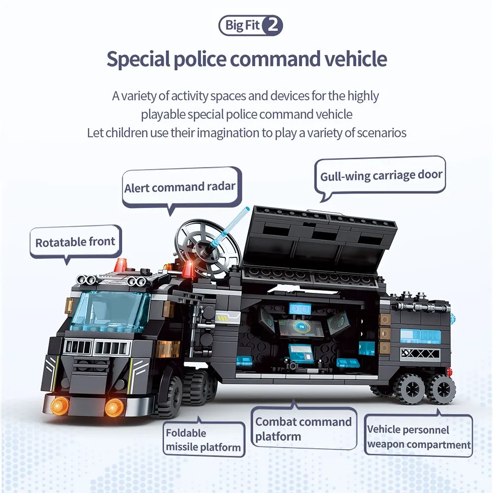 Police Station Car Headquarters Building Blocks Truck SWAT Figure WW2 Military Bricks Toys for Children Kids Blocks - Image 5