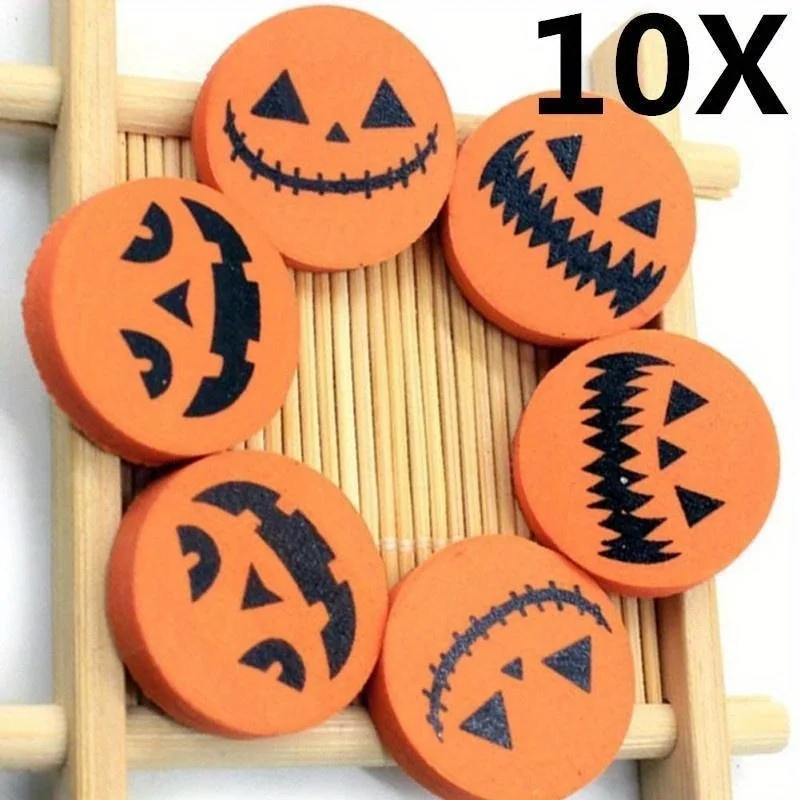 10pcs Creative Halloween Rubber Pumpkin Printing Eraser Students Stationery Suitable Classmate Study Writing Error Pencil Eraser