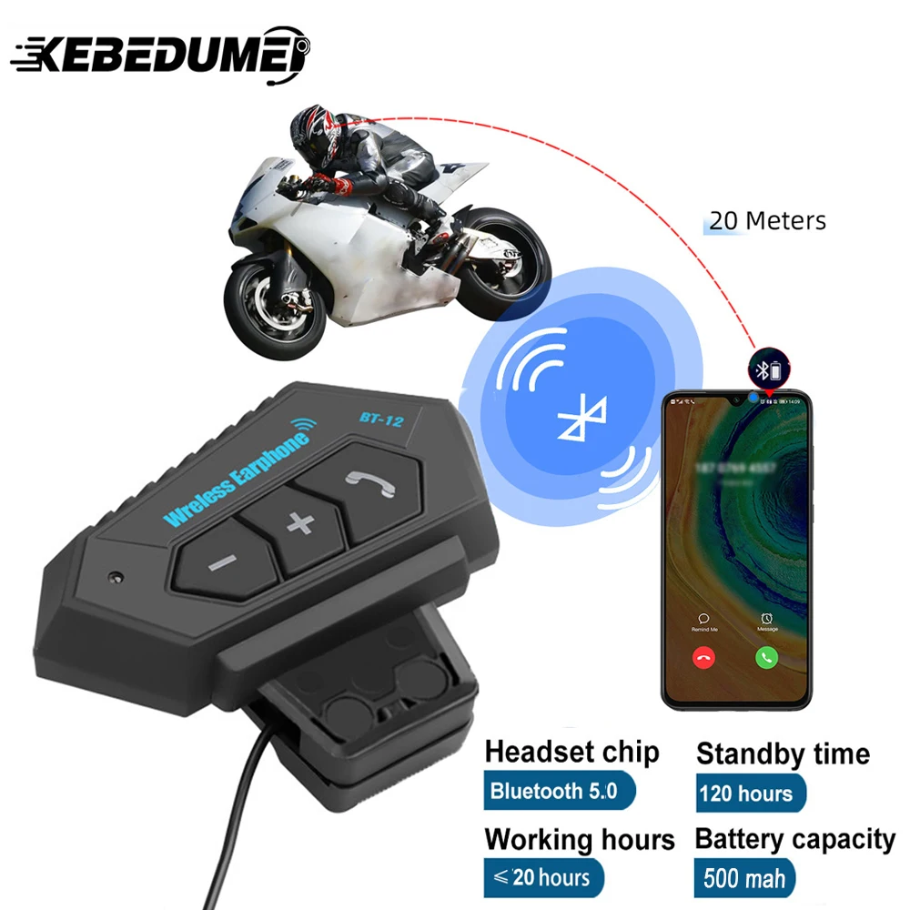 

Motorcycle Helmet Headset Bluetooth V5.0 Handsfree Earphone Stereo Headphone Wireless Music Player for Motobike Riding