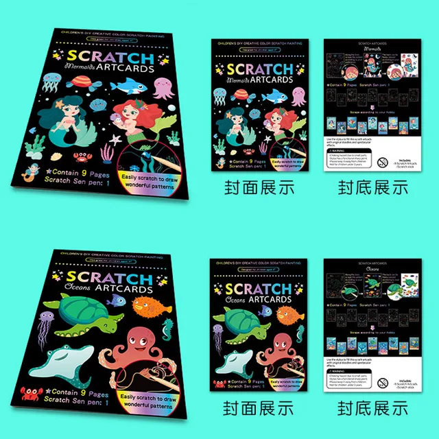 Magic Rainbow Color Scratch Art Painting Paper Card Kit Cartoon Dinosaur Drawing Board Kids DIY Educational Toys Montessori Toys 6