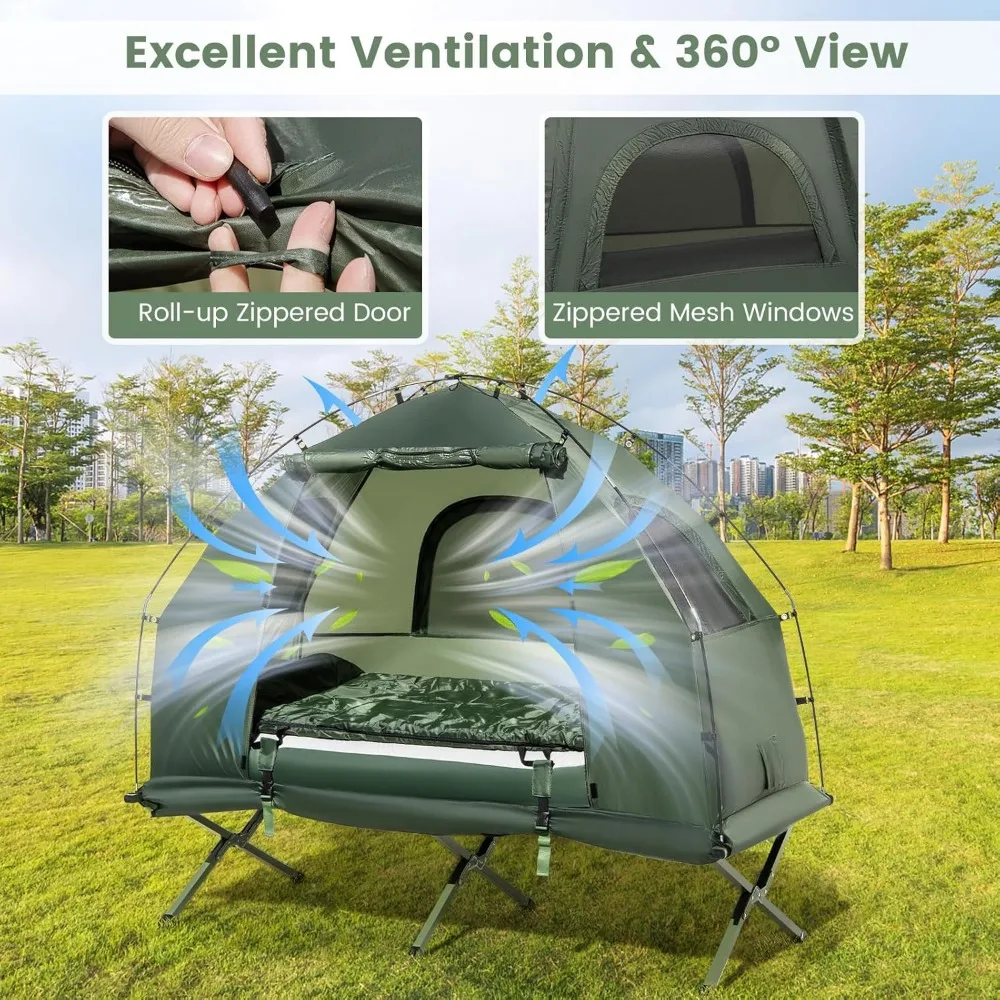 5-in-1 Folding Camping Tent Cot with Air Mattress, Pillow, Sleeping Bag & Elevated Tent Shelter 4