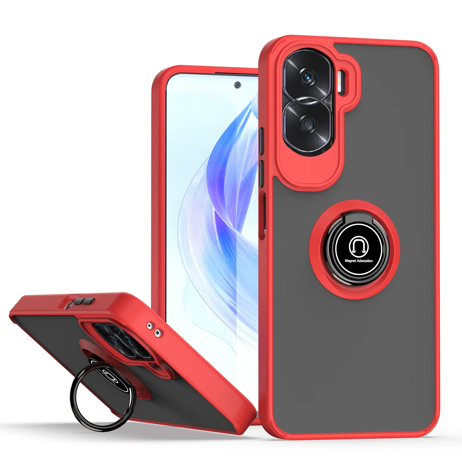 Enhanced Shockproof Armor Case with Matte Hard Back and Ring Stand Holder