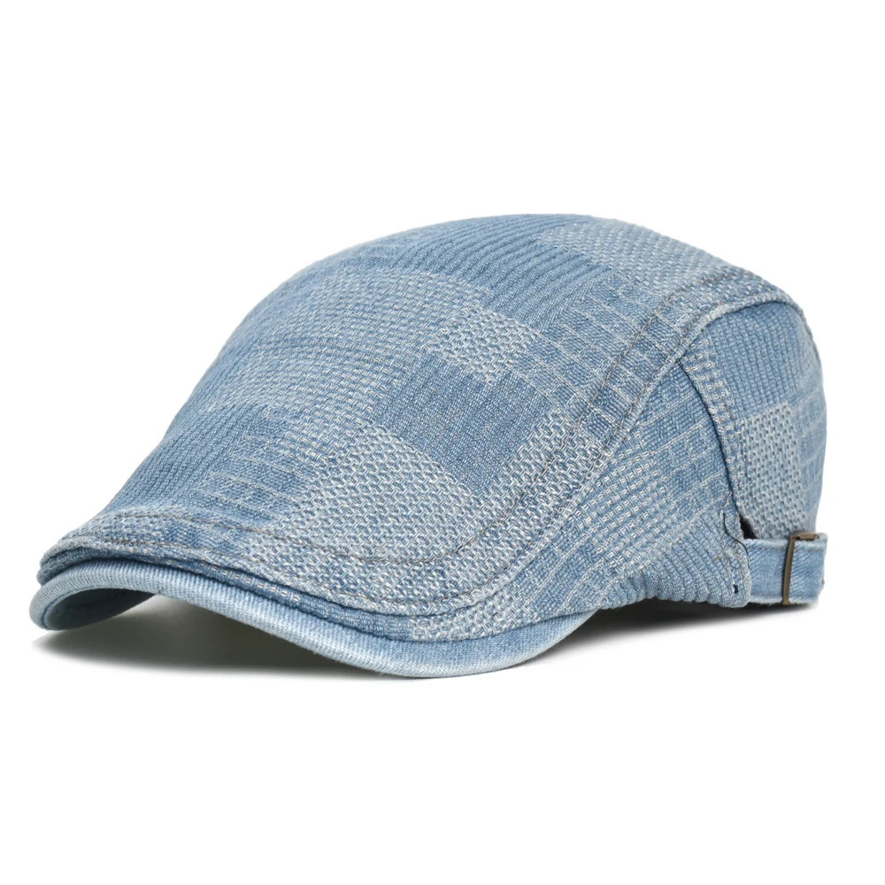 Four Seasons Soft Denim Beret Hat Washed Distressed Peaked Cap Adjustable Cotton Newsboy Cap Vintage Ivy Hats Flat 4