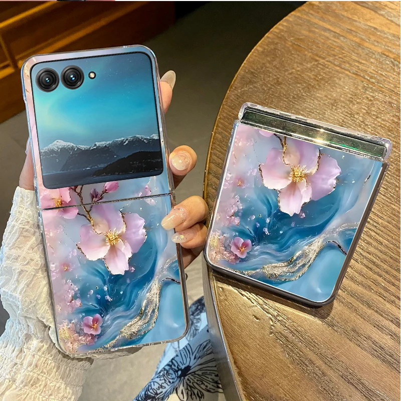 Elegant Marble Pattern Shockproof Transparent Folding Phone Case